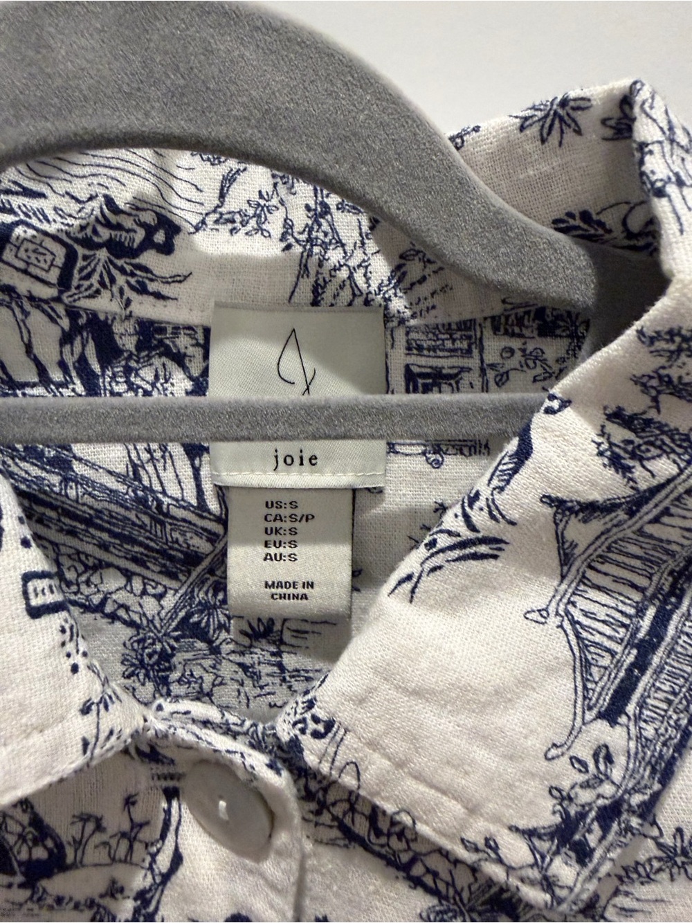 Joie White and Navy Toile Print Button-Up Shirt jacket - Picture 2 of 4